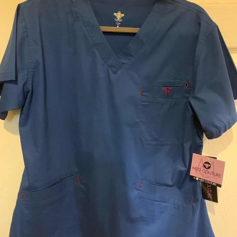 Med Couture Women’s Royal blue Scrub top.   E-Z Flex scrub  Top